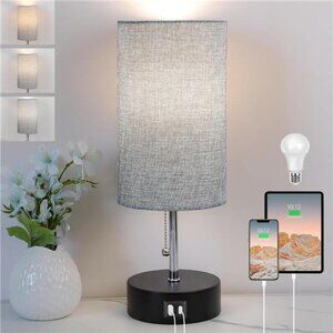 3-Color Temperature Bedside Lamp Nightstand Lamp with USB A Port and C Port